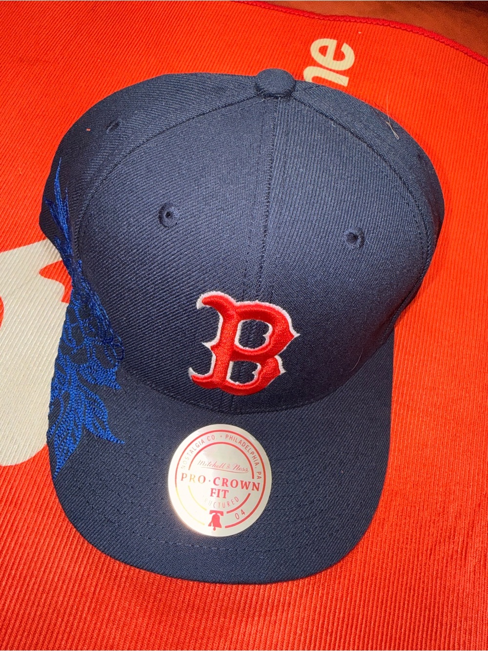 New Era Navy Blue Red Boston B Logo Fitted Hat